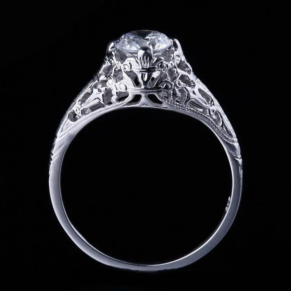 10k White Gold Vintage / Unique Moissanite Ring 0.6ct Moissanite Engagement Rings & Jewelry | Luxus Moissanite