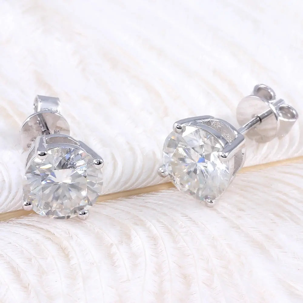 10k White Gold & Platinum Plated Silver Stud Moissanite Earrings 2ctw Moissanite Engagement Rings & Jewelry | Luxus Moissanite | 10k White Gold Earrings