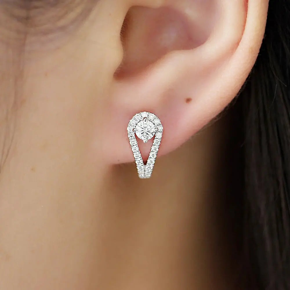 10k White Gold & Platinum Plated Silver U Shaped Moissanite Earrings 0.82ctw Moissanite Engagement Rings & Jewelry | Luxus Moissanite