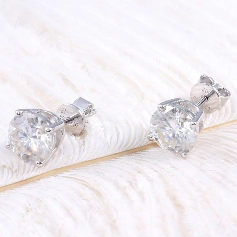10k White Gold & Silver Stud Moissanite Earrings 1ctw - 2.6ctw Options Moissanite Engagement Rings & Jewelry | Luxus Moissanite