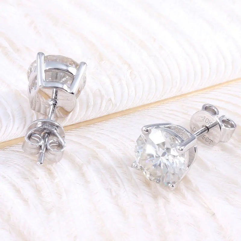10k White Gold & Silver Stud Moissanite Earrings 1ctw - 2.6ctw Options Moissanite Engagement Rings & Jewelry | Luxus Moissanite