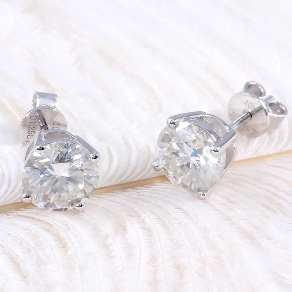 10k White Gold & Silver Stud Moissanite Earrings 1ctw - 2.6ctw Options Moissanite Engagement Rings & Jewelry | Luxus Moissanite