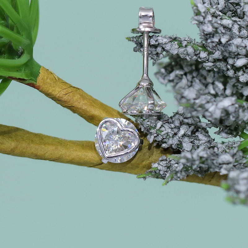 10k White Gold and Platinum Plated Silver Heart Moissanite Earrings 2ctw Moissanite Engagement Rings & Jewelry | Luxus Moissanite