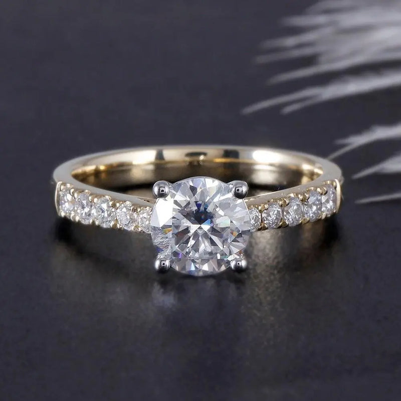 10k White & Yellow Gold Moissanite Ring 1ct Center Stone Moissanite Engagement Rings & Jewelry | Luxus Moissanite