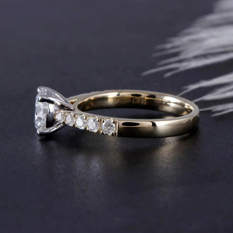 10k White & Yellow Gold Moissanite Ring 1ct Center Stone Moissanite Engagement Rings & Jewelry | Luxus Moissanite
