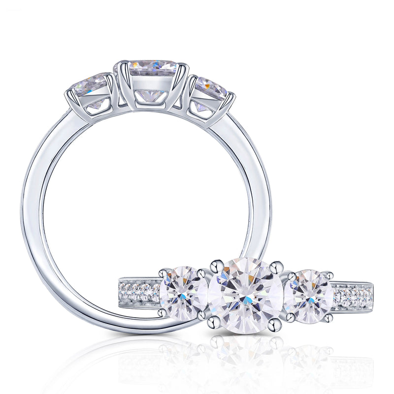 10k White, Yellow, Rose Gold 3 Stone Moissanite Ring 1.1ct Total Moissanite Engagement Rings & Jewelry | Luxus Moissanite
