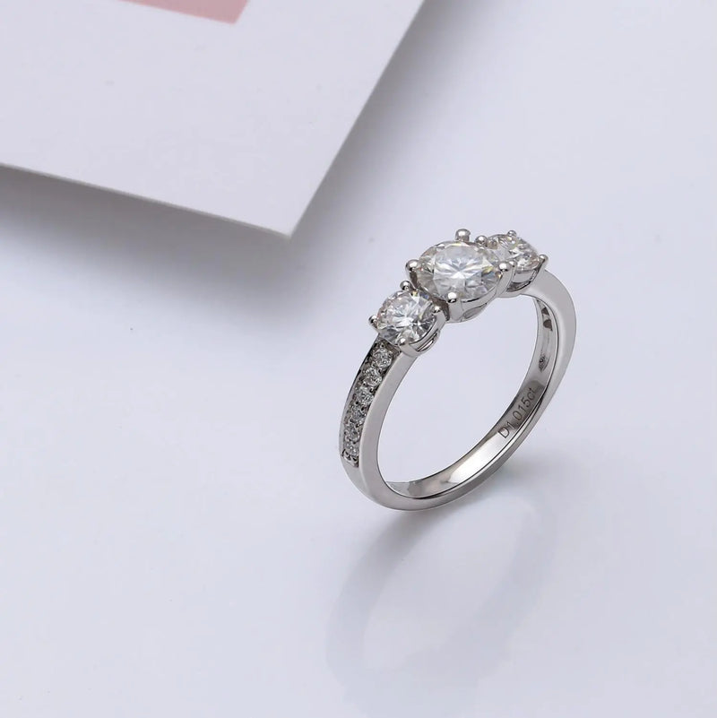 10k White, Yellow, Rose Gold 3 Stone Moissanite Ring 1.1ct Total Moissanite Engagement Rings & Jewelry | Luxus Moissanite