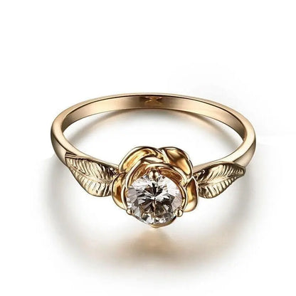 10k Yellow Gold Flower Solitaire Moissanite Ring 0.5ct Moissanite Engagement Rings & Jewelry | Luxus Moissanite | Best Wedding Rings and Engagement Rings Collection!