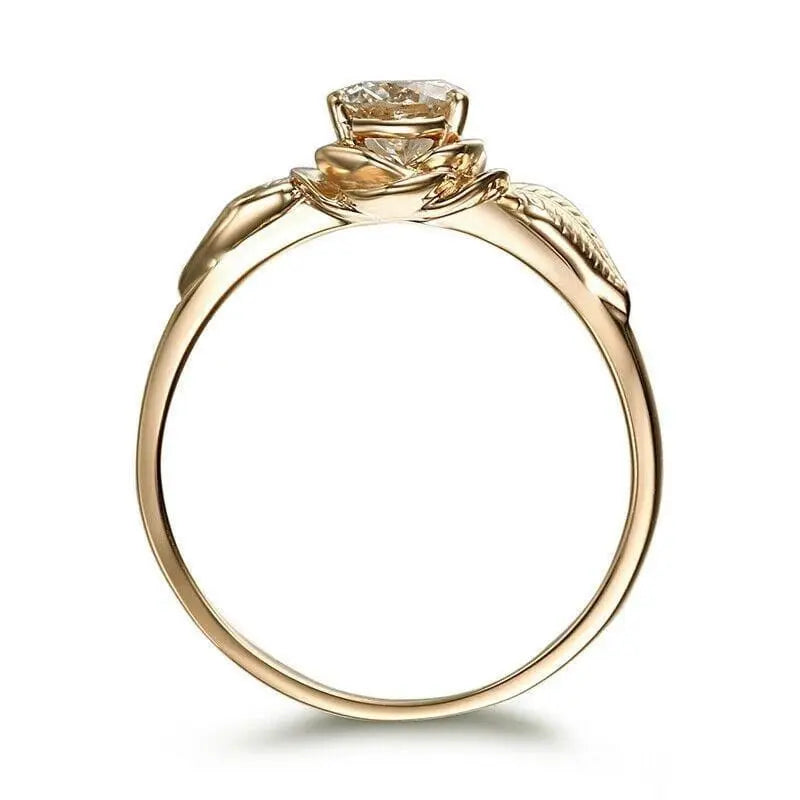 10k Yellow Gold Flower Solitaire Moissanite Ring 0.5ct Moissanite Engagement Rings & Jewelry | Luxus Moissanite
