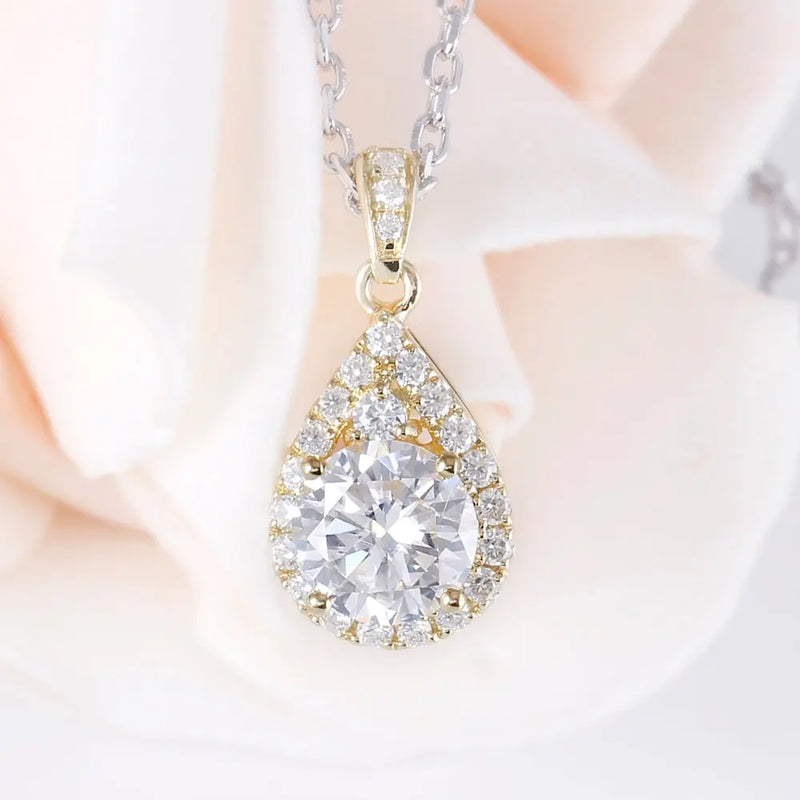 10k Yellow Gold Moissanite Necklace / Pendant 1.25ct Total Moissanite Engagement Rings & Jewelry | Luxus Moissanite