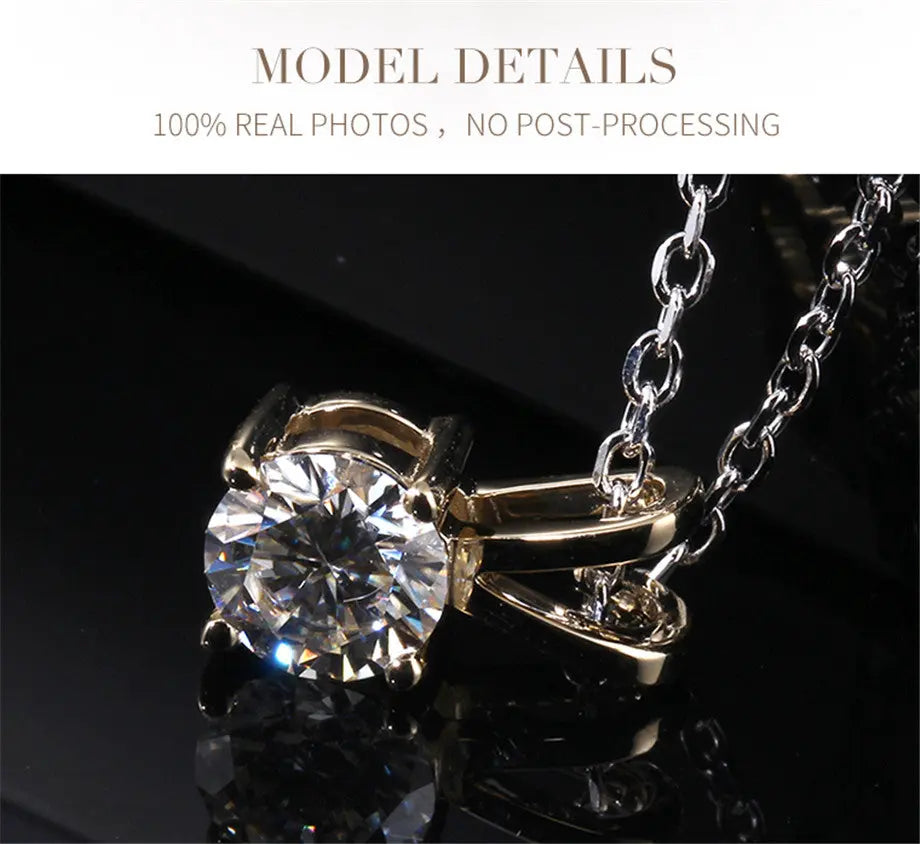 10k Yellow Gold Moissanite Necklace Best/ Pendant 1ct Moissanite Engagement Rings & Jewelry | Luxus Moissanite