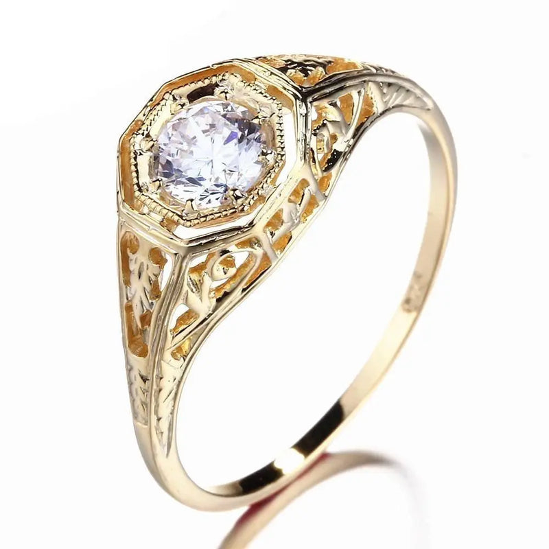 10k Yellow Gold Vintage / Unique Moissanite Ring 0.4ct Moissanite Engagement Rings & Jewelry | Luxus Moissanite