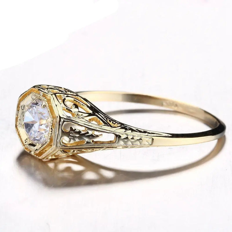 10k Yellow Gold Vintage / Unique Moissanite Ring 0.4ct Moissanite Engagement Rings & Jewelry | Luxus Moissanite
