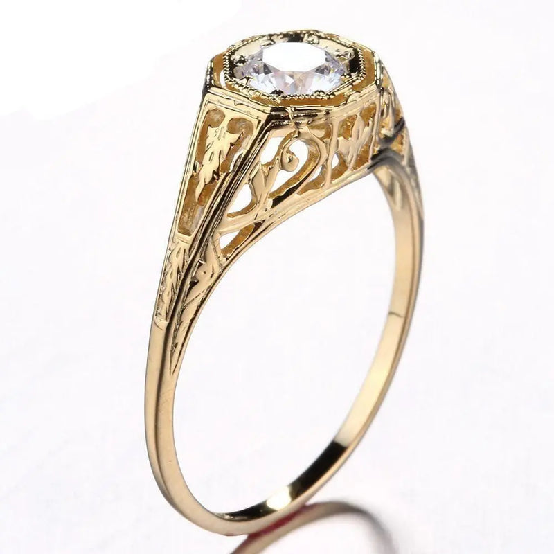 10k Yellow Gold Vintage / Unique Moissanite Ring 0.4ct Moissanite Engagement Rings & Jewelry | Luxus Moissanite
