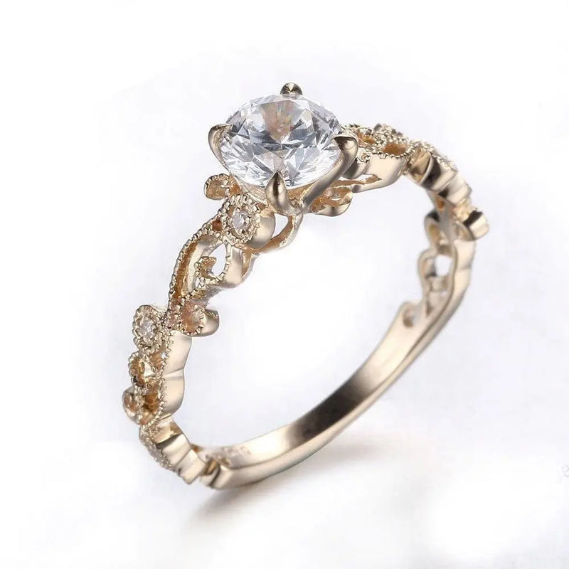 10k Yellow Gold Vintage Moissanite Ring 0.65ct Center Stone Moissanite Engagement Rings & Jewelry | Luxus Moissanite