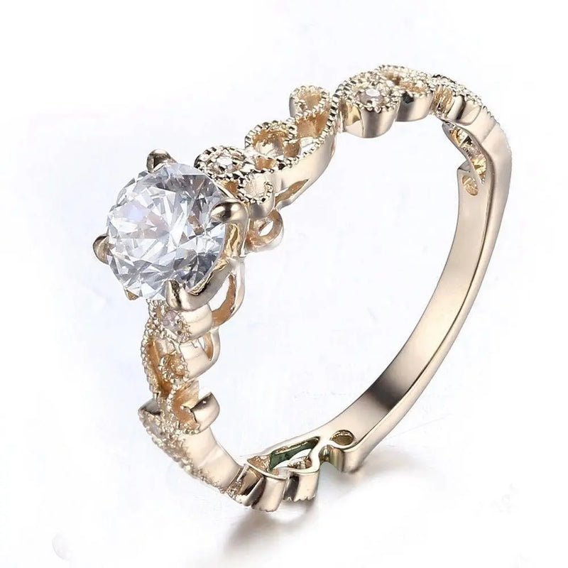 10k Yellow Gold Vintage Moissanite Ring 0.65ct Center Stone Moissanite Engagement Rings & Jewelry | Luxus Moissanite