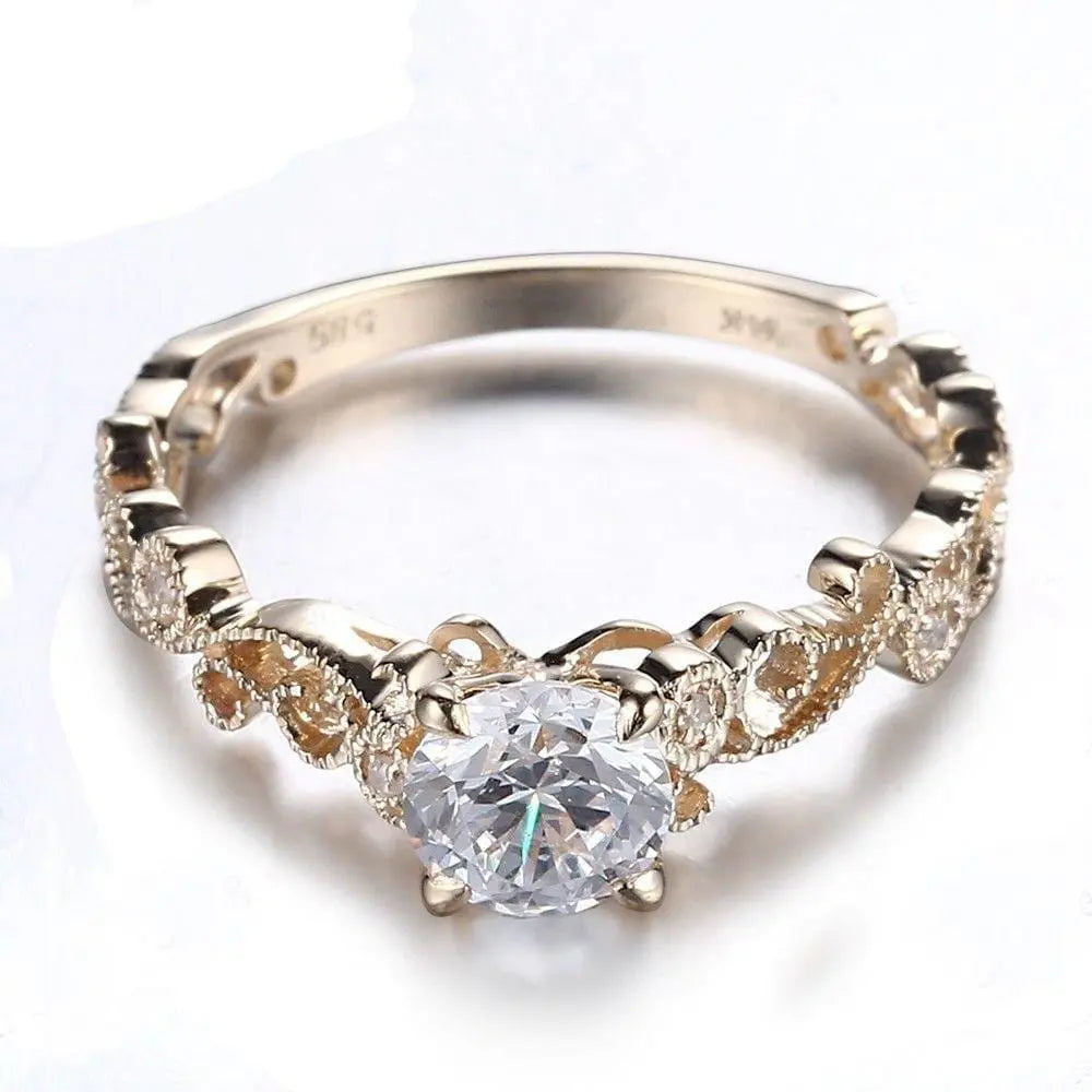 10k Yellow Gold Vintage Moissanite Ring 0.65ct Center Stone Moissanite Engagement Rings & Jewelry | Luxus Moissanite | Moissanite Ring Engagement for Woman 