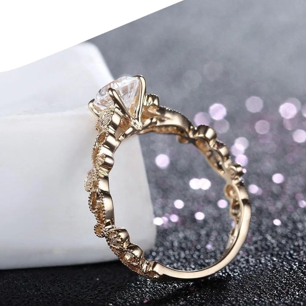 10k Yellow Gold Vintage Moissanite Ring 0.65ct Center Stone Moissanite Engagement Rings & Jewelry | Luxus Moissanite | Moissanite Ring Engagement for Woman