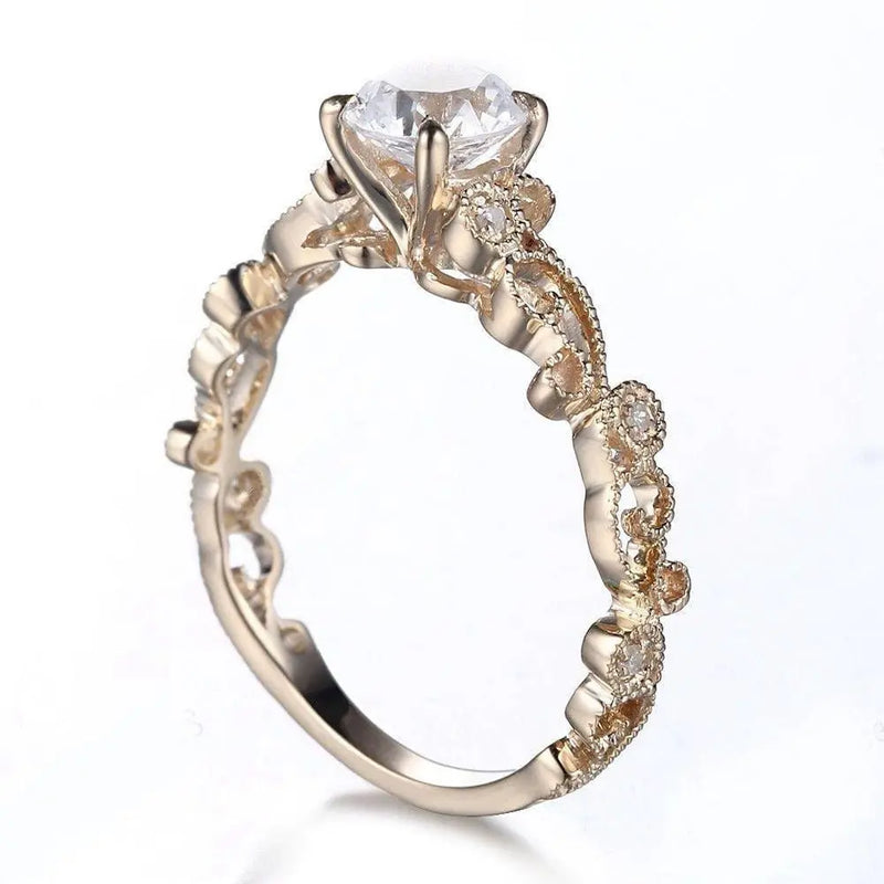 10k Yellow Gold Vintage Moissanite Ring 0.65ct Center Stone Moissanite Engagement Rings & Jewelry | Luxus Moissanite