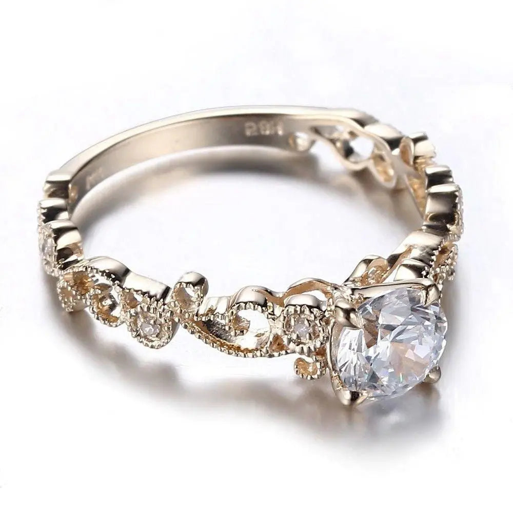 10k Yellow Gold Vintage Moissanite Ring 0.65ct Center Stone Moissanite Engagement Rings & Jewelry | Luxus Moissanite | Moissanite Ring Engagement for Woman