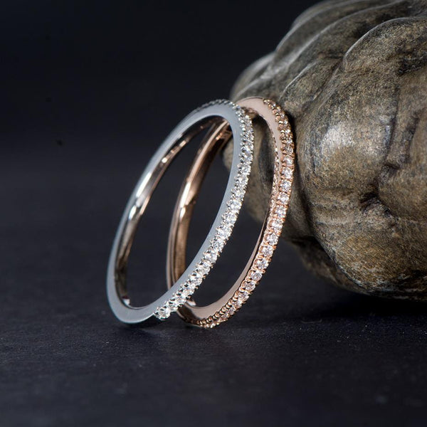 10k or 14k White or Rose Gold Moissanite Half Eternity Rings 0.1ct Moissanite Engagement Rings & Jewelry | Luxus Moissanite