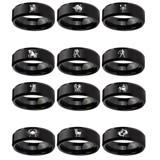 12 Zodiac Stainless Steel Men's Wedding Band Moissanite Engagement Rings & Jewelry - zodiac rings | Luxus Moissanite