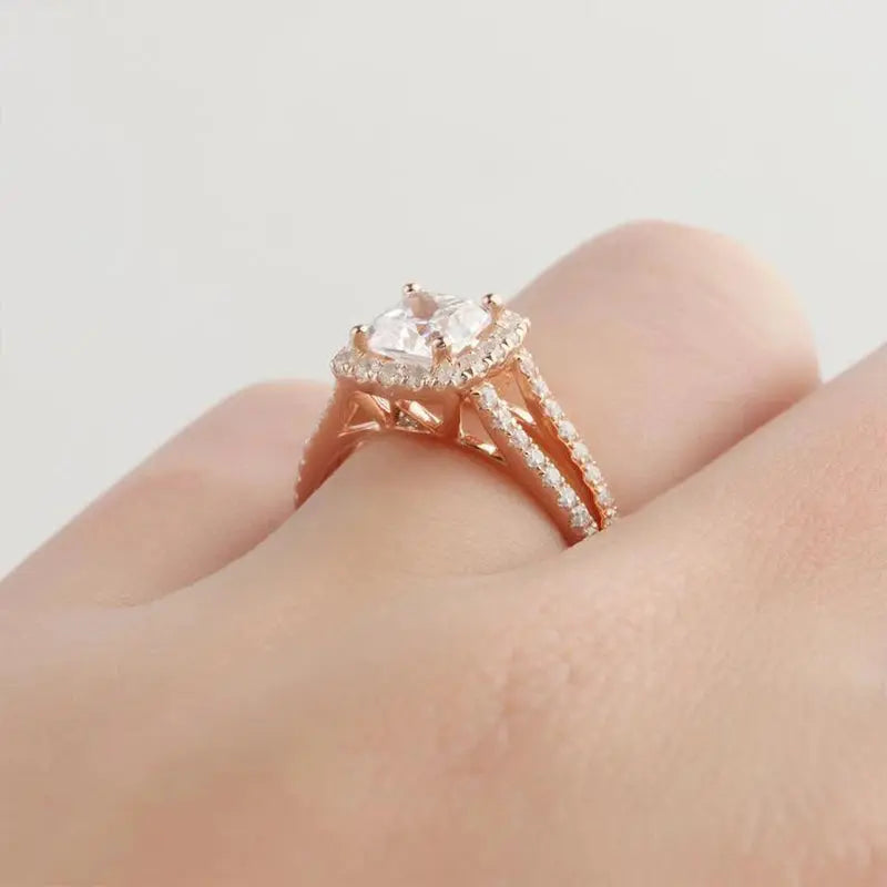 14K ROSE GOLD HALO MOISSANITE ENGAGEMENT RING 1CT Moissanite Engagement Rings & Jewelry | Luxus Moissanite Rose Gold Halo Moissanite Engagement Ring