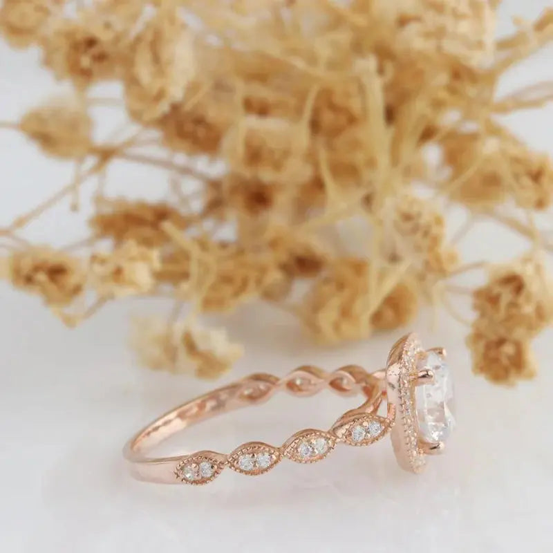 14K ROSE GOLD MOISSANITE HALO ENGAGEMENT RING 1.2CT Moissanite Engagement Rings & Jewelry | Luxus Moissanite