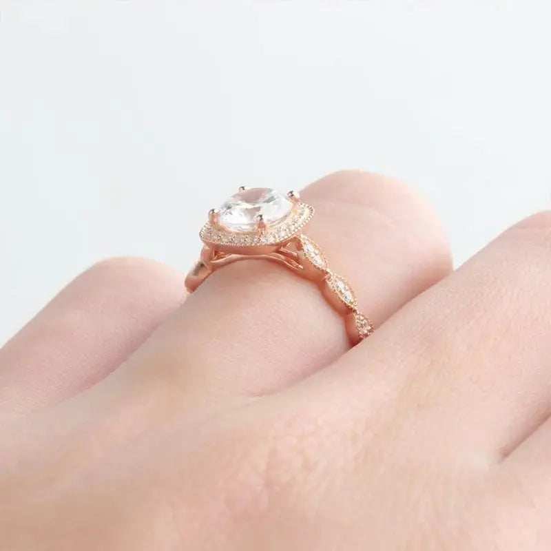 14K ROSE GOLD MOISSANITE HALO ENGAGEMENT RING 1.2CT Moissanite Engagement Rings & Jewelry | Luxus Moissanite