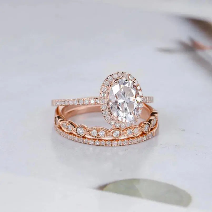 14K ROSE GOLD OVAL CUT MOISSANITE HALO ENGAGEMENT RING 1.5CT Moissanite Engagement Rings & Jewelry | Luxus Moissanite moissanite oval cut engagement rings