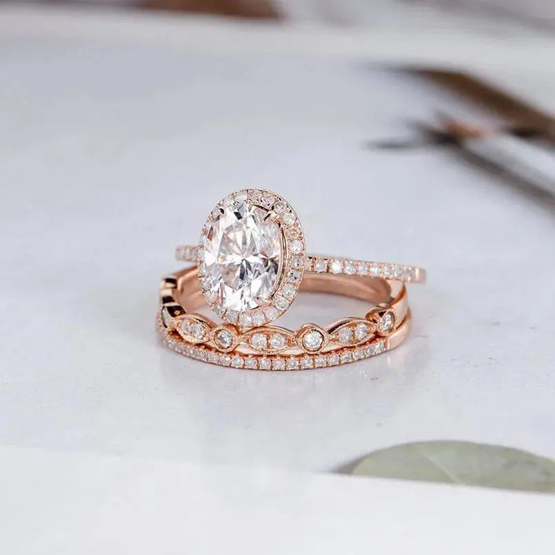 14K ROSE GOLD OVAL CUT MOISSANITE HALO ENGAGEMENT RING 1.5CT Moissanite Engagement Rings & Jewelry | Luxus Moissanite moissanite oval cut engagement rings