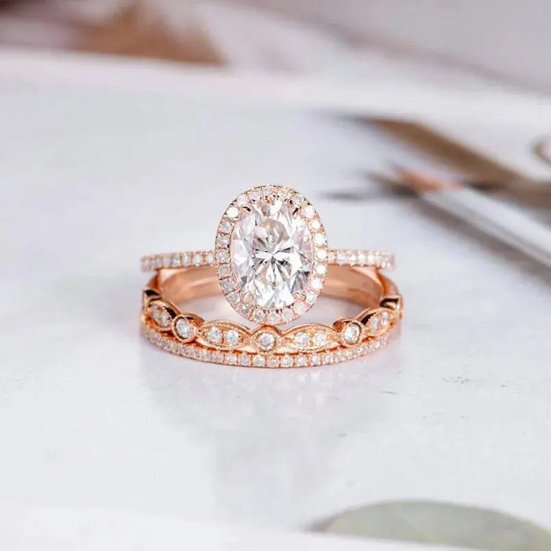 14K ROSE GOLD OVAL CUT MOISSANITE HALO ENGAGEMENT RING 1.5CT Moissanite Engagement Rings & Jewelry | Luxus Moissanite moissanite oval cut engagement rings