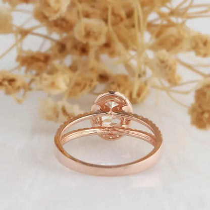 14K ROSE GOLD OVAL MOISSANITE HALO ENGAGEMENT RING Moissanite Engagement Rings & Jewelry | Luxus Moissanite | | 14k Rose Gold Moissanite Engagement Ring