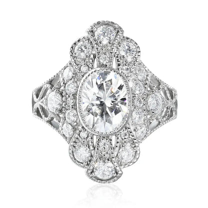 14K VINTAGE WHITE GOLD MOISSANITE ENGAGEMENT RING 2CT Moissanite Engagement Rings & Jewelry | Luxus Moissanite | Vintage White Gold Engagement Ring 