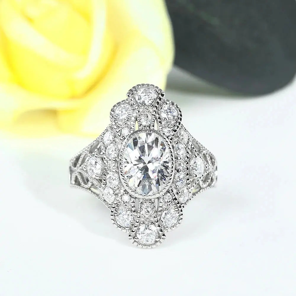 14K VINTAGE WHITE GOLD MOISSANITE ENGAGEMENT RING 2CT Moissanite Engagement Rings & Jewelry | Luxus Moissanite | Vintage White Gold Engagement Ring 