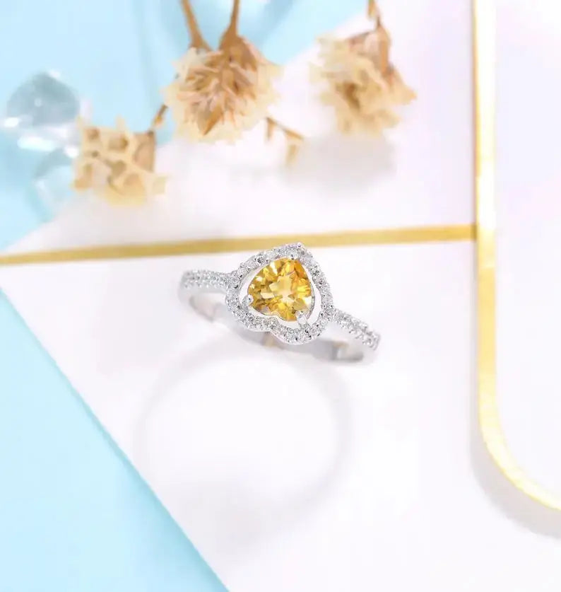 14K WHITE GOLD CITRINE MOISSANITE HALO ENGAGEMENT RING Moissanite Engagement Rings & Jewelry | Luxus Moissanite 14k White Gold  Moissanite Halo Citrine Engagement Rings