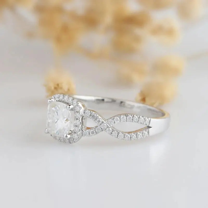 14K WHITE GOLD CUSHION CUT MOISSANITE ENGAGEMENT RING 1CT Moissanite Engagement Rings & Jewelry | Luxus Moissanite  Moissanite Cushion Ring 