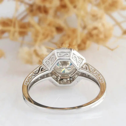 14K WHITE GOLD FILIGREE MILGRAIN MOISSANITE ENGAGEMENT RING 1CT Moissanite Engagement Rings & Jewelry | Luxus Moissanite