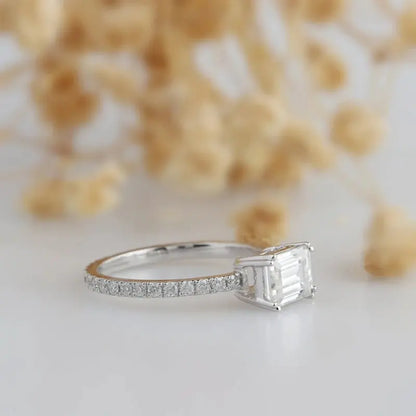 14K WHITE GOLD MOISSANITE EMERALD CUT 1CT Moissanite Engagement Rings & Jewelry | Luxus Moissanite | Emerald Cut Engagement Ring 