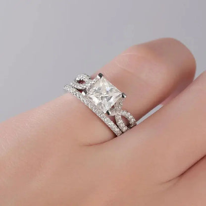 14K WHITE GOLD PRINCESS CUT MOISSANITE TWIST ENGAGEMENT RING SET 1CT Moissanite Engagement Rings & Jewelry | Luxus Moissanite