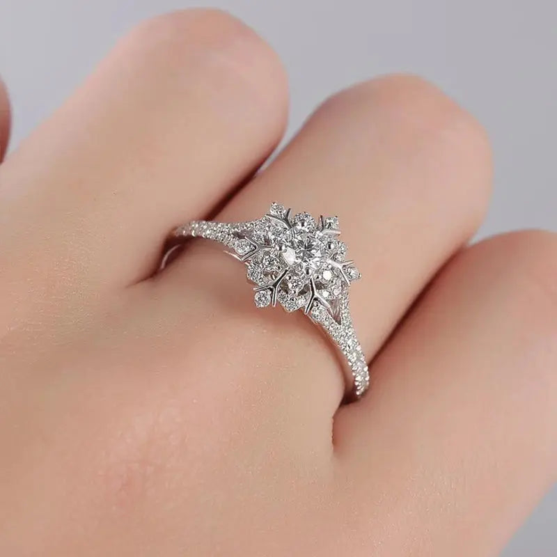 14K WHITE GOLD SNOW FLAKE MOISSANITE ENGAGEMENT RING Moissanite Engagement Rings & Jewelry | Luxus Moissanite | Engagement Ring Snowflake