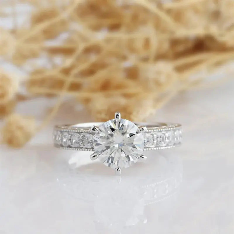 14K WHITE GOLD VINTAGE MOISSANITE ENGAGEMENT RING 2CT Moissanite Engagement Rings & Jewelry | Luxus Moissanite