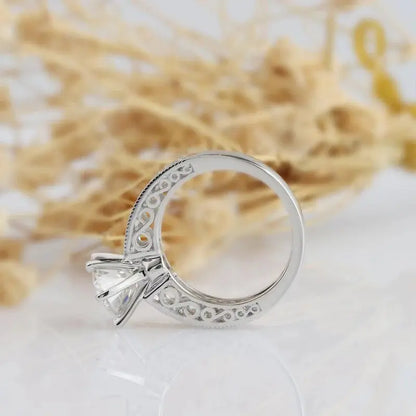 14K WHITE GOLD VINTAGE MOISSANITE ENGAGEMENT RING 2CT Moissanite Engagement Rings & Jewelry | Luxus Moissanite