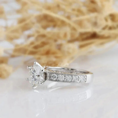 14K WHITE GOLD VINTAGE MOISSANITE ENGAGEMENT RING 2CT Moissanite Engagement Rings & Jewelry | Luxus Moissanite