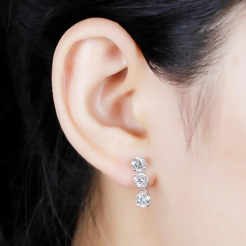 14k / 10k White Gold Drop / Dangle Moissanite Earrings 3ctw Moissanite Engagement Rings & Jewelry | Luxus Moissanite