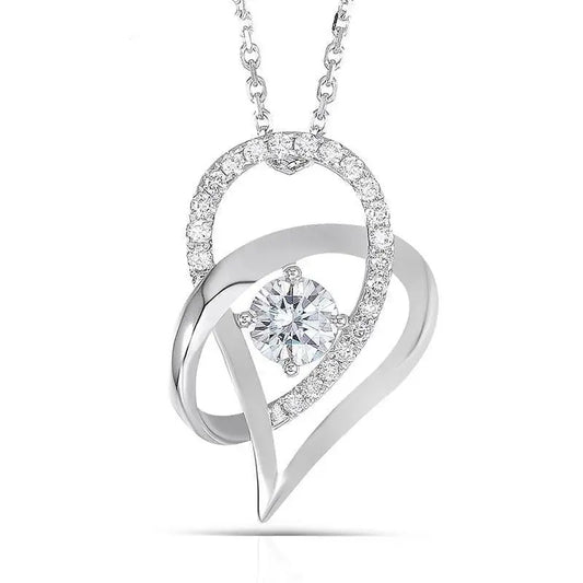 14k / 18k White Gold Heart Necklace / Pendant 0.5ct Center Stone Moissanite Engagement Rings & Jewelry |  18k White Gold Heart Necklace for Women | Luxus Moissanite