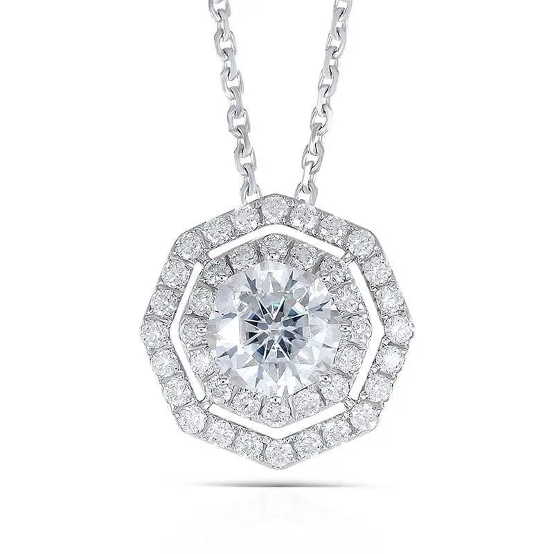 14k / 18k White Gold Moissanite Necklace / Pendant 1.4ct Total Moissanite Engagement Rings & Jewelry | Luxus Moissanite | 18k White Gold Pendant