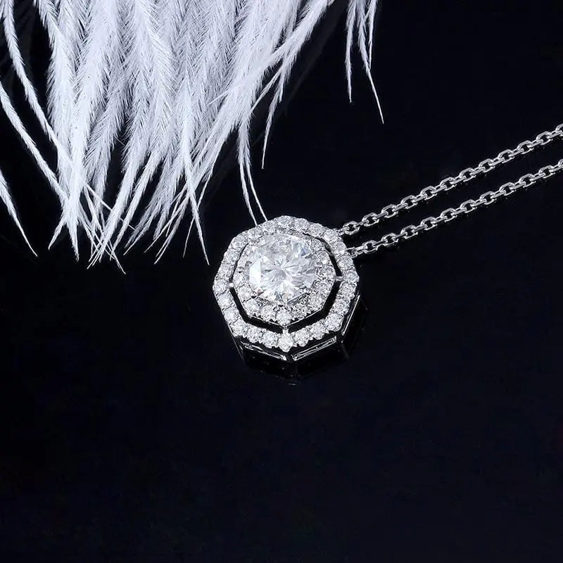 14k / 18k White Gold Moissanite Necklace / Pendant 1.4ct Total Moissanite Engagement Rings & Jewelry | Luxus Moissanite