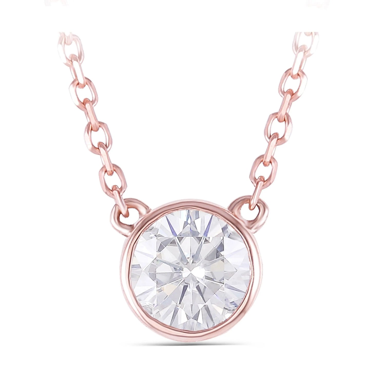 14k Rose / White / Yellow Gold Moissanite Necklace Bezel Set 0.4ct Moissanite Engagement Rings & Jewelry | Luxus Moissanite | Women's Beautiful Necklace