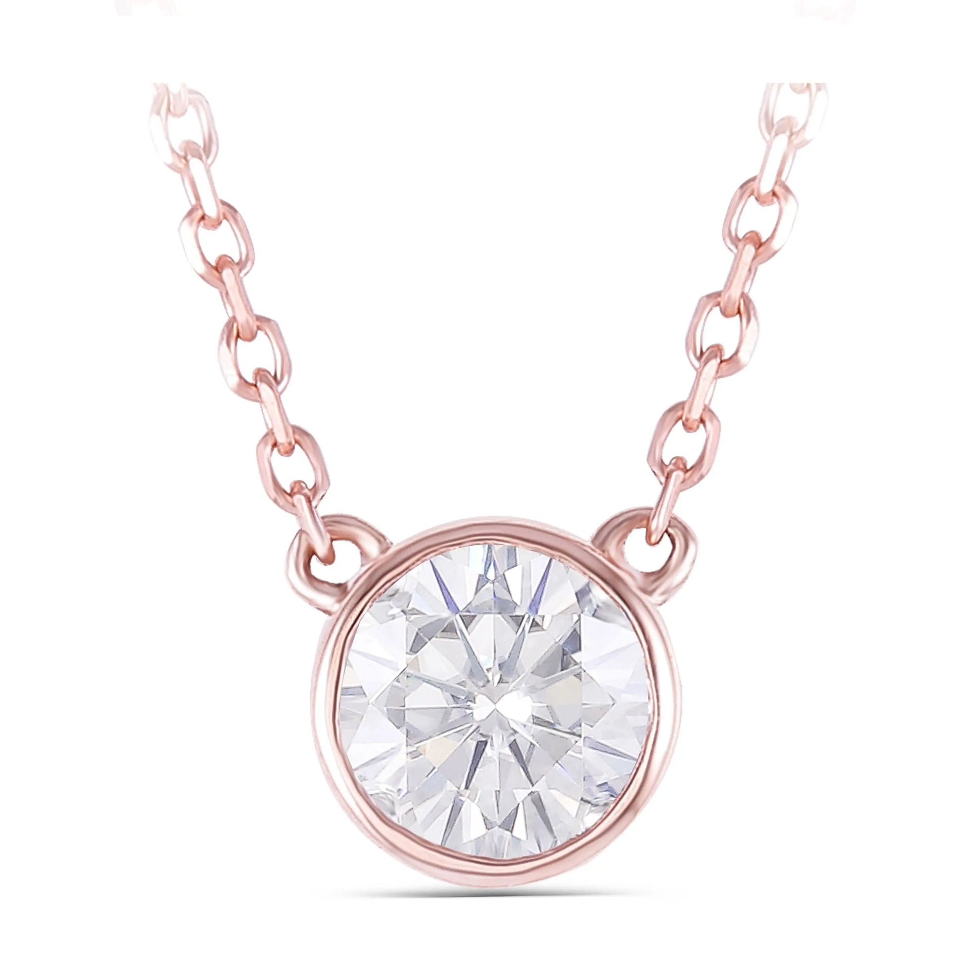 14k Rose / White / Yellow Gold Moissanite Necklace Bezel Set 0.4ct Moissanite Engagement Rings & Jewelry | Luxus Moissanite | Women's Beautiful Necklace